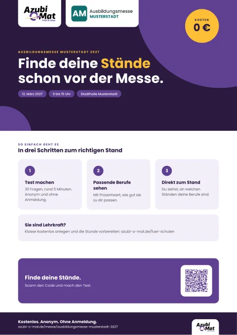 Plakat zur Ausbildungsmesse mit Messe-Logo und QR-Code
